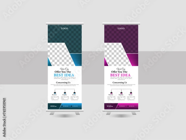 Fototapeta Business roll up banner. Corporate Roll up background for Presentation.  X-stand for commercial and multipurpose use creative business agency roll up banner design.