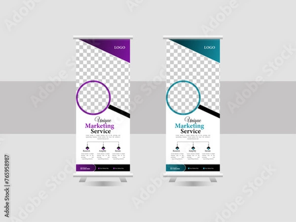 Fototapeta Corporate roll banner or poster design. Abstract design with creative layout template. Marketing, annual meetings, promotions and advertising roll up banner stand.