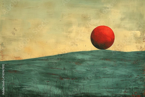 Fototapeta A single dot of vibrant color punctuates a field of muted tones, serving as a focal point that adds visual interest to the otherwise minimalist composition.