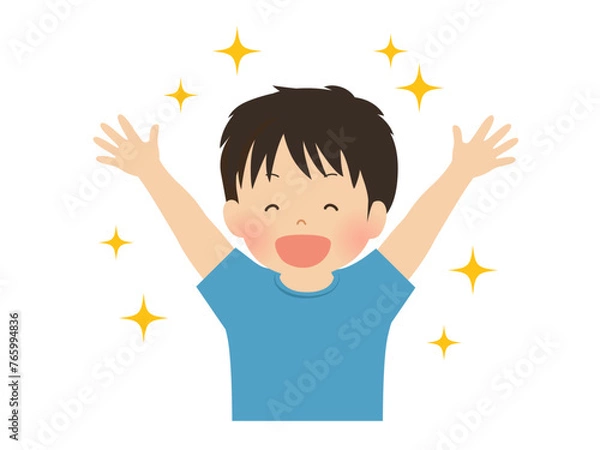 Fototapeta 万歳して喜ぶ男の子のベクターイラスト