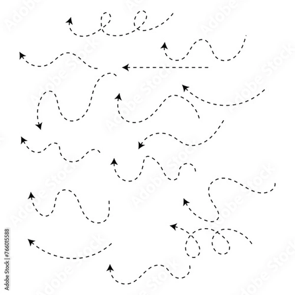 Fototapeta Set of black dotted arrows vectors, Arrow icon, Arrow vector collection, Dotted Arrow cursor, Modern simple arrows, Vector illustration, Arrow vectors