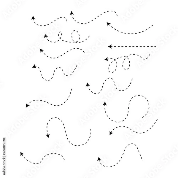 Obraz Set of black dotted arrows vectors, Arrow icon, Arrow vector collection, Dotted Arrow cursor, Modern simple arrows, Vector illustration, Arrow vectors