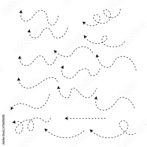 Fototapeta Set of black dotted arrows vectors, Arrow icon, Arrow vector collection, Dotted Arrow cursor, Modern simple arrows, Vector illustration, Arrow vectors