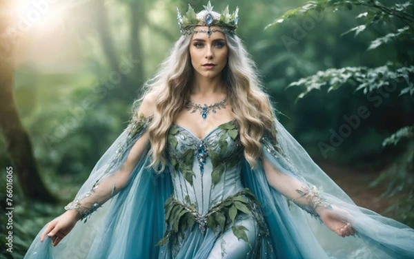 Obraz AI generated fictional portrait of a beautiful princess walking in the forest 