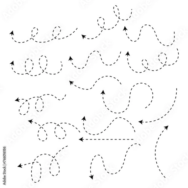 Obraz Set of black dotted arrows vectors, Arrow icon, Arrow vector collection, Dotted Arrow cursor, Modern simple arrows, Vector illustration, Arrow vectors