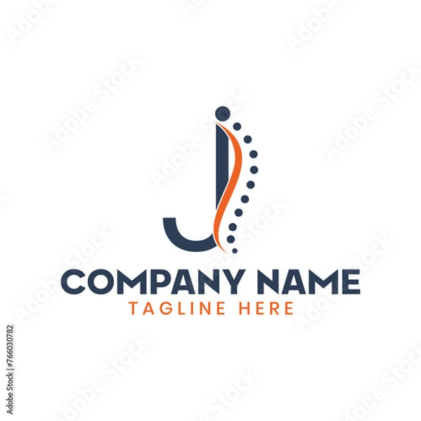 Fototapeta Initial letter J monogram alphabet with chiropractic spine logo. Spinal care icon