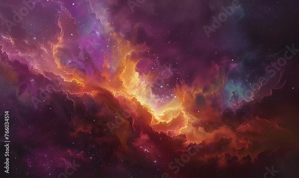 Obraz Dazzling night sky blends with a nebula's colors, creating a dreamscape that spans the spectrum of imagination, Generative AI 