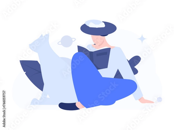 Fototapeta Character reading quietly vector concept operation hand drawn illustration

