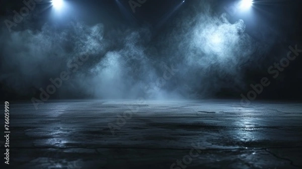 Obraz Dark street, asphalt abstract dark background, empty dark scene, neon light, spotlights The concrete floor and studio room with smoke float up the interior texture for display products,