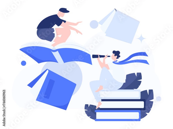 Fototapeta Character reading quietly vector concept operation hand drawn illustration
