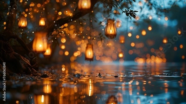 Fototapeta autumn leaves reflecting in water