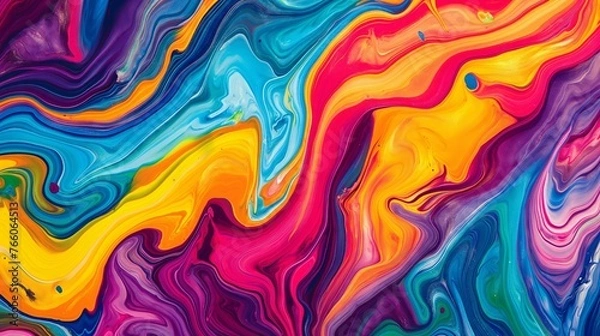 Fototapeta Abstract marbled acrylic paint ink painted waves painting texture colorful background banner - Bold colors, rainbow color swirls wave