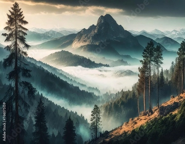 Obraz 숲과 안개 낀 산속