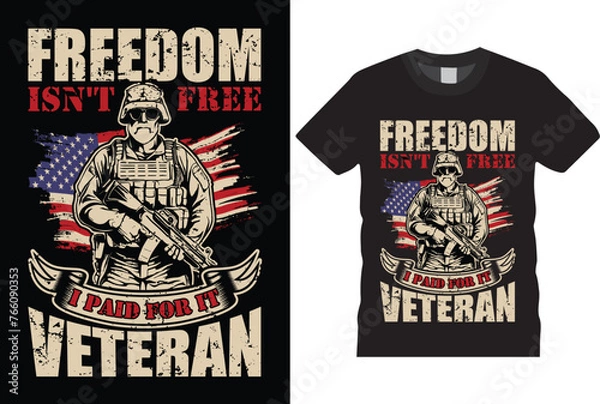 Fototapeta Vintage typography Veterans day memorial T Shirt Design Army veteran soldier t shirt Vector template graphic Illustration. Ready for Printing in T-shirt, Banner, Poster, Flyers, Etc.