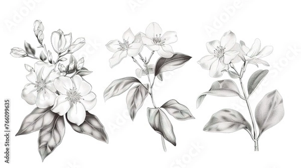Fototapeta Hand drawn collection of jasmine flower illustration ,Generative ai, 