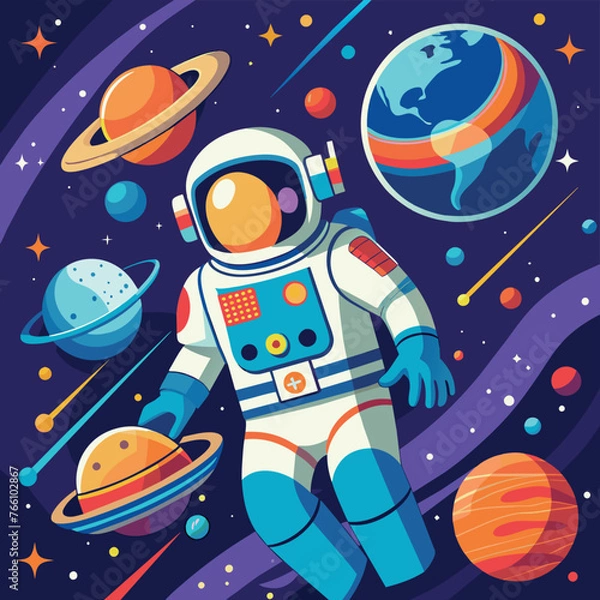 Fototapeta Colorful cartoon of an astronaut Illustrator and vector graphics