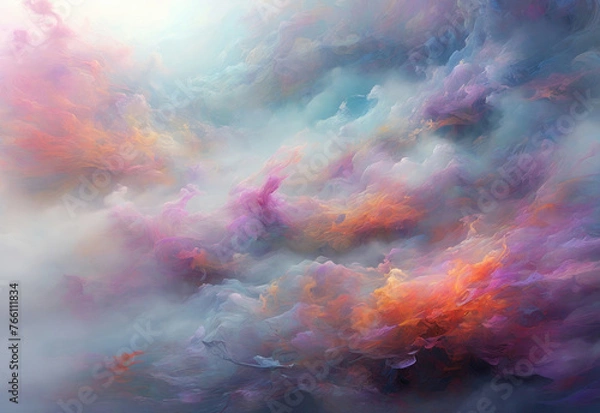 Fototapeta A breathtakingly fantasy landscape. Abstract colorful fantastic background with mesmerizing fog.