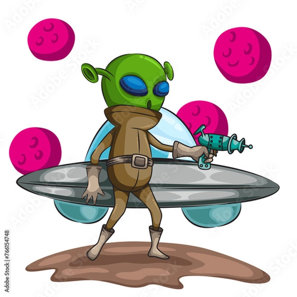 Fototapeta Aliens with guns standing in front of the spacecraft