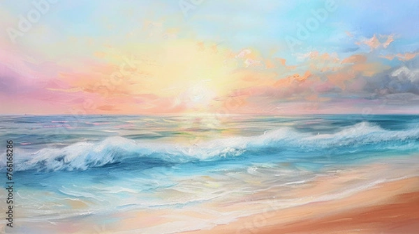 Obraz Tranquil beach sunset with soft pastel tones ,