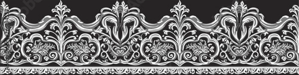 Fototapeta decorated white swirls and curls stripe on black