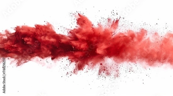 Fototapeta Dynamic Red Powder Explosion, Horizontal Abstract Dust Cloud
