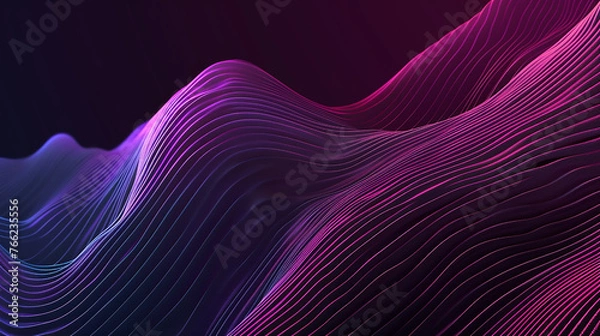 Fototapeta purple flaying line wave dark background. minimal wavy lines abstract futuristic tech background. digital banner design. wave element for design. 
