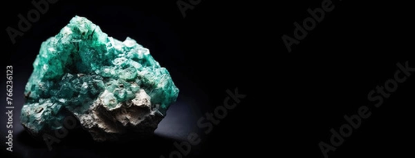 Fototapeta Jadarite is rare precious natural stone on black background. AI generated. Header banner mockup with space.