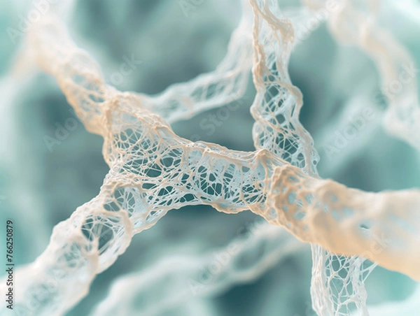 Fototapeta A simulation image of collagen a delicate, fibrous structure resembling biological tissue from a microscope.