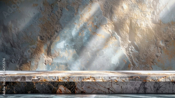 Fototapeta Abstract background, mock up scene. Ray light and shadow on the wall and floor. Studio for product display. 3D rendering. Beautiful simple AI generated image in 4K, unique.