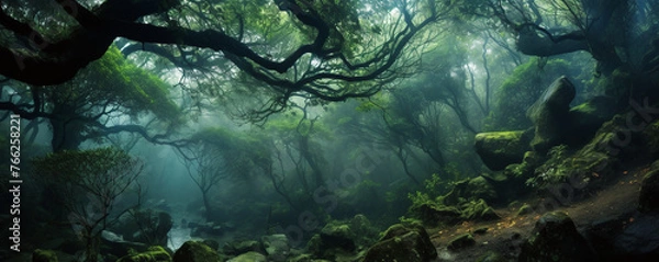 Fototapeta Dense fantasy forest landscape.