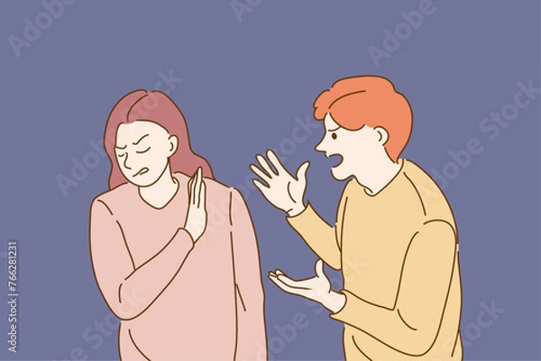 Fototapeta Couple arguing, angry people fighting. Hand-drawn, Vector Illustration.