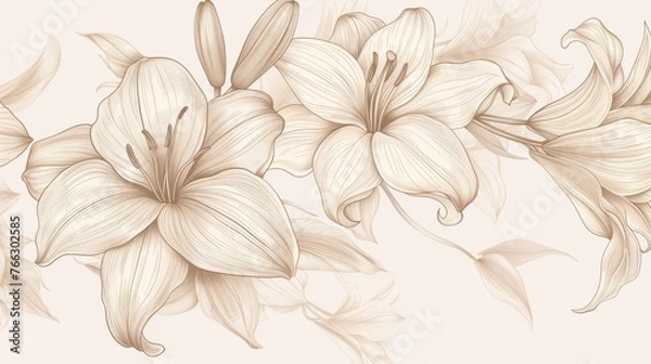 Fototapeta Modern illustration of a floral pattern with lilies. Design element.