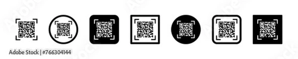 Fototapeta Set of qr codes vector icons. Barcode label or sticker. Scanning with phone. Vector 10 Eps.