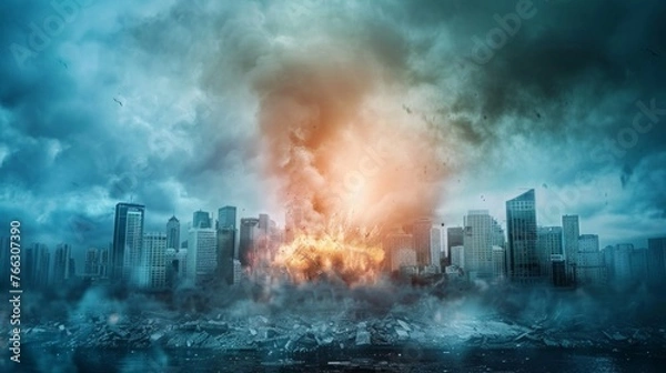 Fototapeta Apocalyptic Explosion in Urban Cityscape