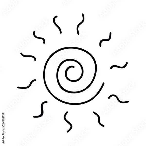 Fototapeta A linear drawing of the sun in the dudul style on a white background.