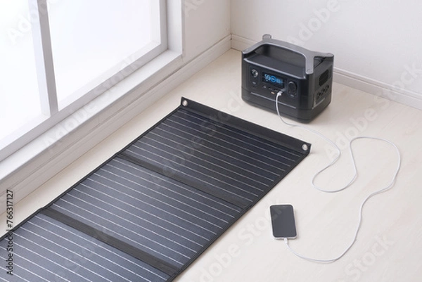 Obraz ソーラーパネルとポータブルバッテリー