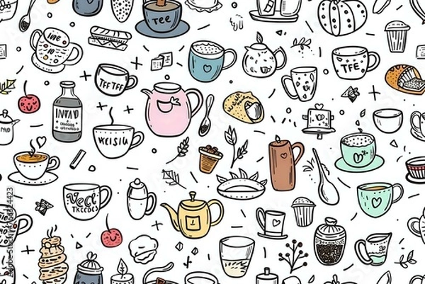 Fototapeta seamless pattern with food icons. Generative AI