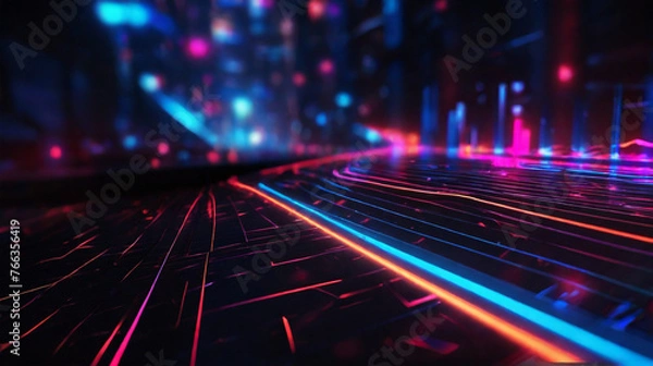 Fototapeta Representation of the Digital world and development of technology through neon lights