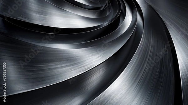Fototapeta A black and silver metal spiral design with a white background, AI