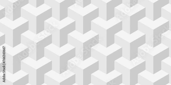 Fototapeta Minimal modern cubes geometric tile and mosaic wall grid backdrop hexagon technology transparent wallpaper background. White and gray block cube structure backdrop grid triangle texture vintage design