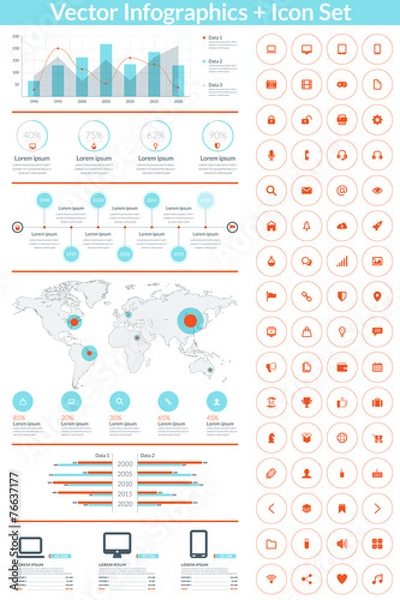 Fototapeta Flat style vector infographics and design elements with icon set