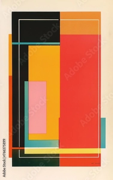 Fototapeta abstract design featuring a modern Bauhaus border around the perimeter with symmetrical elements and colorful