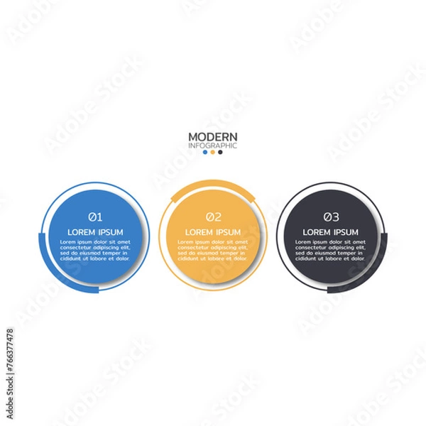 Fototapeta Timeline infographic design elements. Business concept with 3 steps, options, circles. Can be used for workflow layout, diagram, annual report or presentation. Vector illustration.