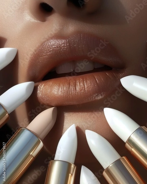 Obraz Lip closeup, Lipstick, white, colorless,  Interview with a makeup artist, conceptual, concept,