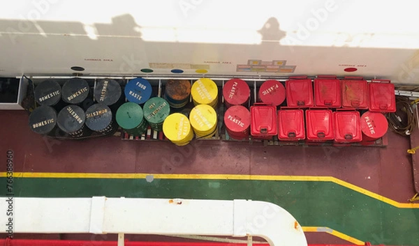 Obraz Garbage segregation bins in a ship