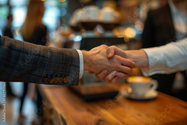 Fototapeta Business handshaking to contract agreement, close up of business person hands doing handshake for success contract
