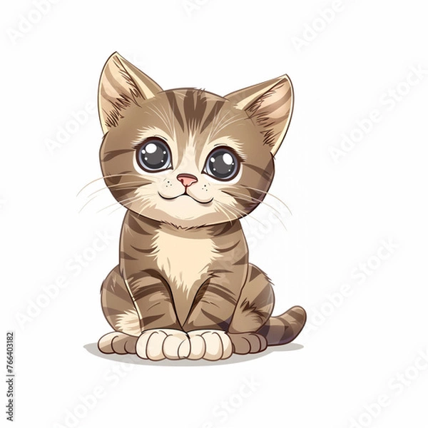 Fototapeta Front view portrait in cartoon style of a cute kitten