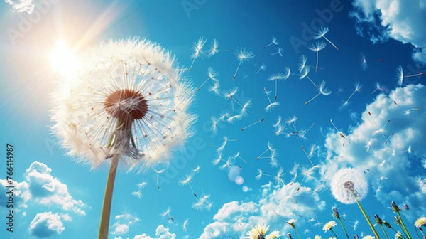 Obraz dandelion again blue sky wind, vector art