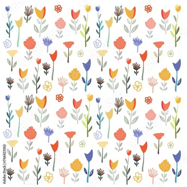 Fototapeta Seamless floral pink pattern with hand drawn flowers. Spring background. Perfect for fabric design, wallpaper, apparel. Vector illustration