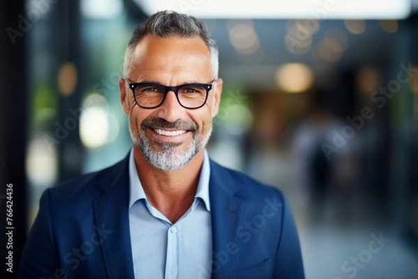 Obraz Corporate meeting with successful business people in modern workstation building Generative AI